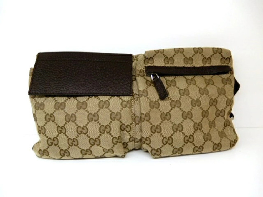 Gucci Waist Belt Crossbody Bag Canvas Embossed Leather